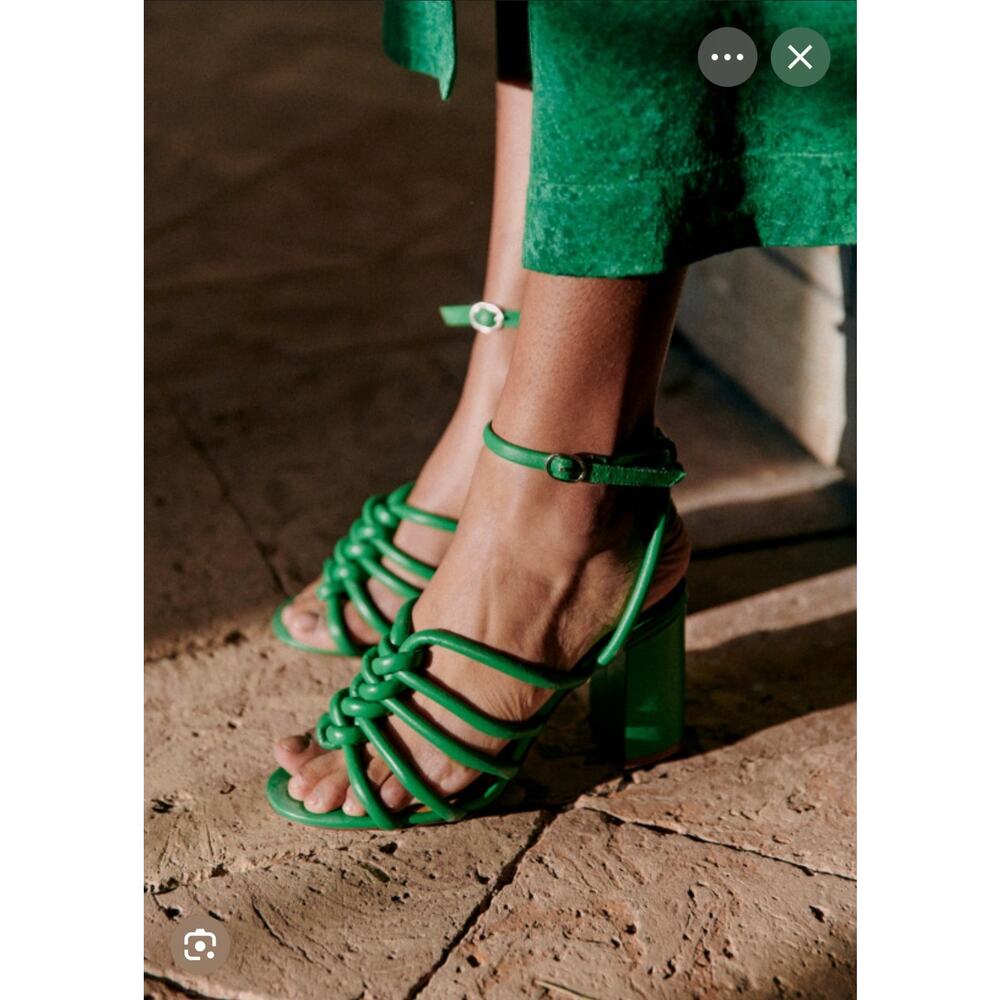 Sezane High Déborah Sandals Smooth Green - Size 9